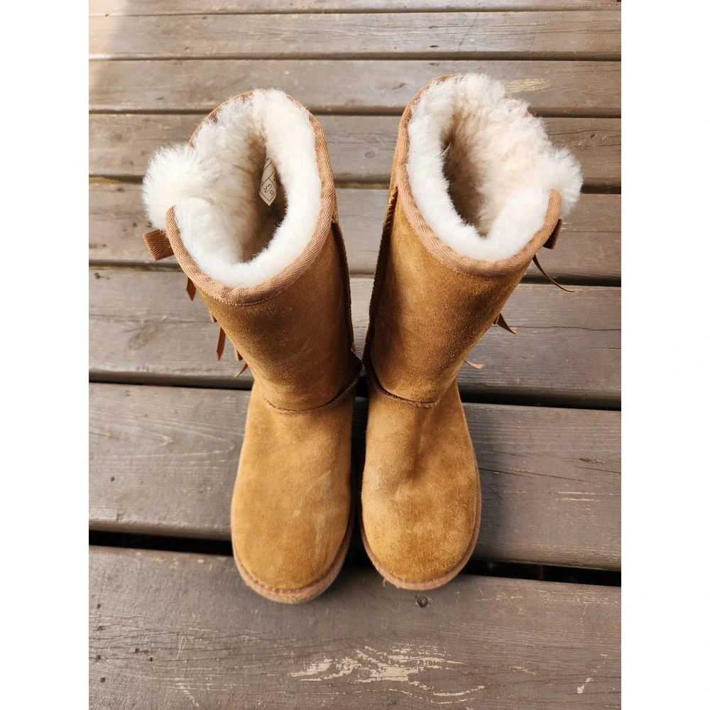 Koolaburra‎ by UGG Victoria Tall Boots Chestnut Suede Bows Size 5 1015875
